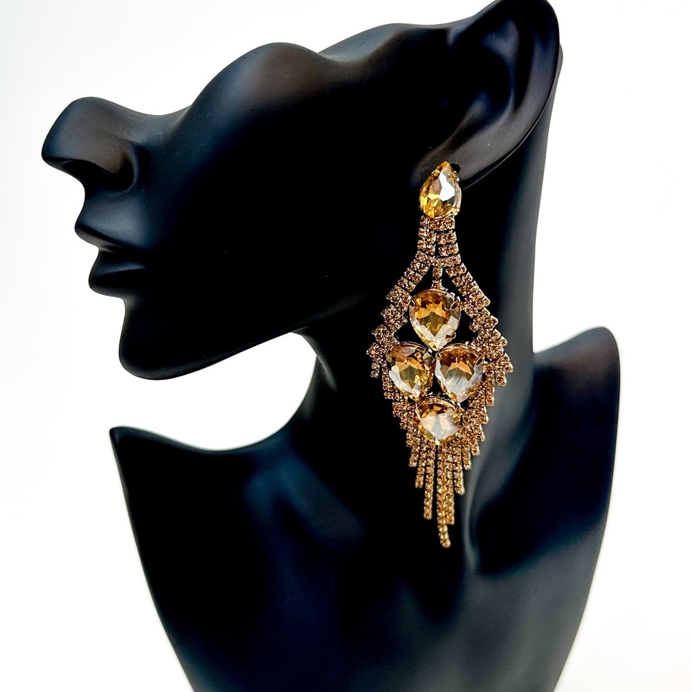 Gold Rhinestone Earrings - Picture 3 of 3